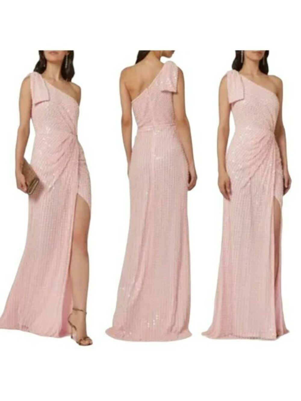 Mac Duggal Pearl Beaded Sequins Pink One Shoulder Formal Long Maxi Dress NWT